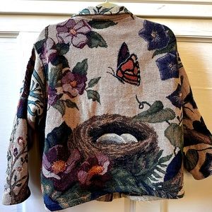 Vintage Sugar Street Weavers hummingbird monarch bird nest morning glory blazer